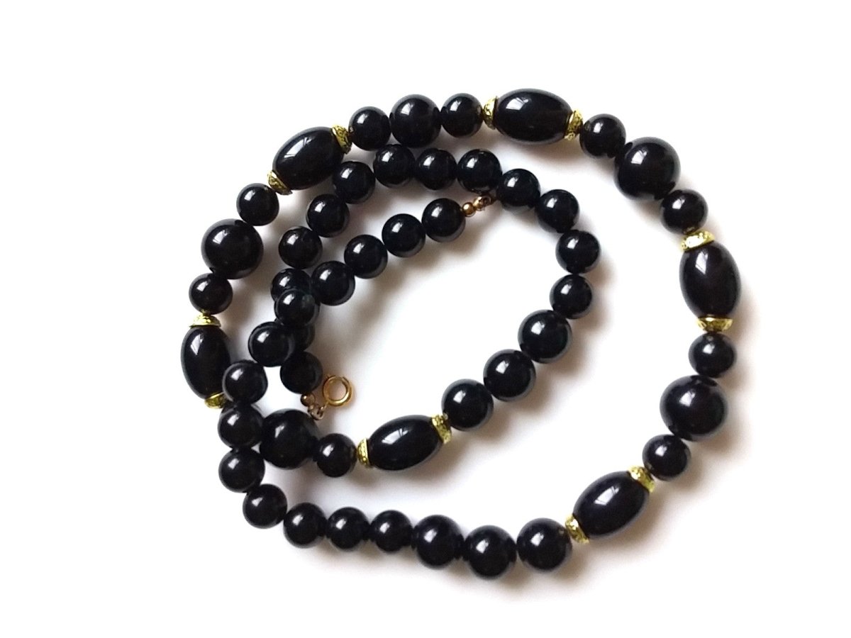 Vintage Black and Gold Beaded "20 Necklace - Dirty30 Vintage