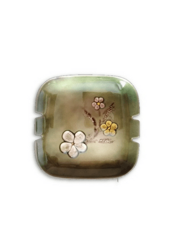 Vintage Bovano Ash Tray Enamel on Copper Mid Century Modern Ashtray Green w/ Flowers Square - Dirty30 Vintage