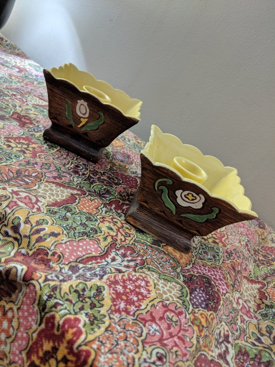 Vintage Brayton Laguna Brown Ceramic Pottery Candlestick Holders - Dirty30 Vintage