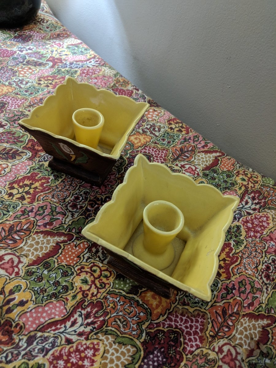 Vintage Brayton Laguna Brown Ceramic Pottery Candlestick Holders - Dirty30 Vintage