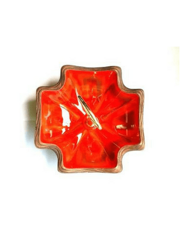 Vintage California Pottery Serving Dish Faux Wood and Ceramic Glaze Pottery Gold Handle Snack Dish - Dirty30 Vintage