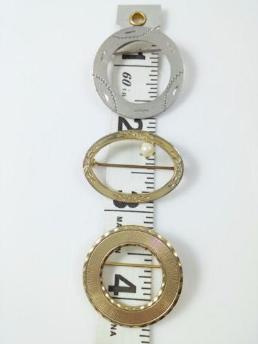 Vintage Circle Brooch Set of 3 Gold Silver Tone Faux Pearl Accent - Dirty30 Vintage