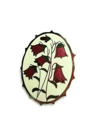 Vintage Cloisonne Brooch Oval Cream w/ Pink Bell Flowers - Dirty30 Vintage