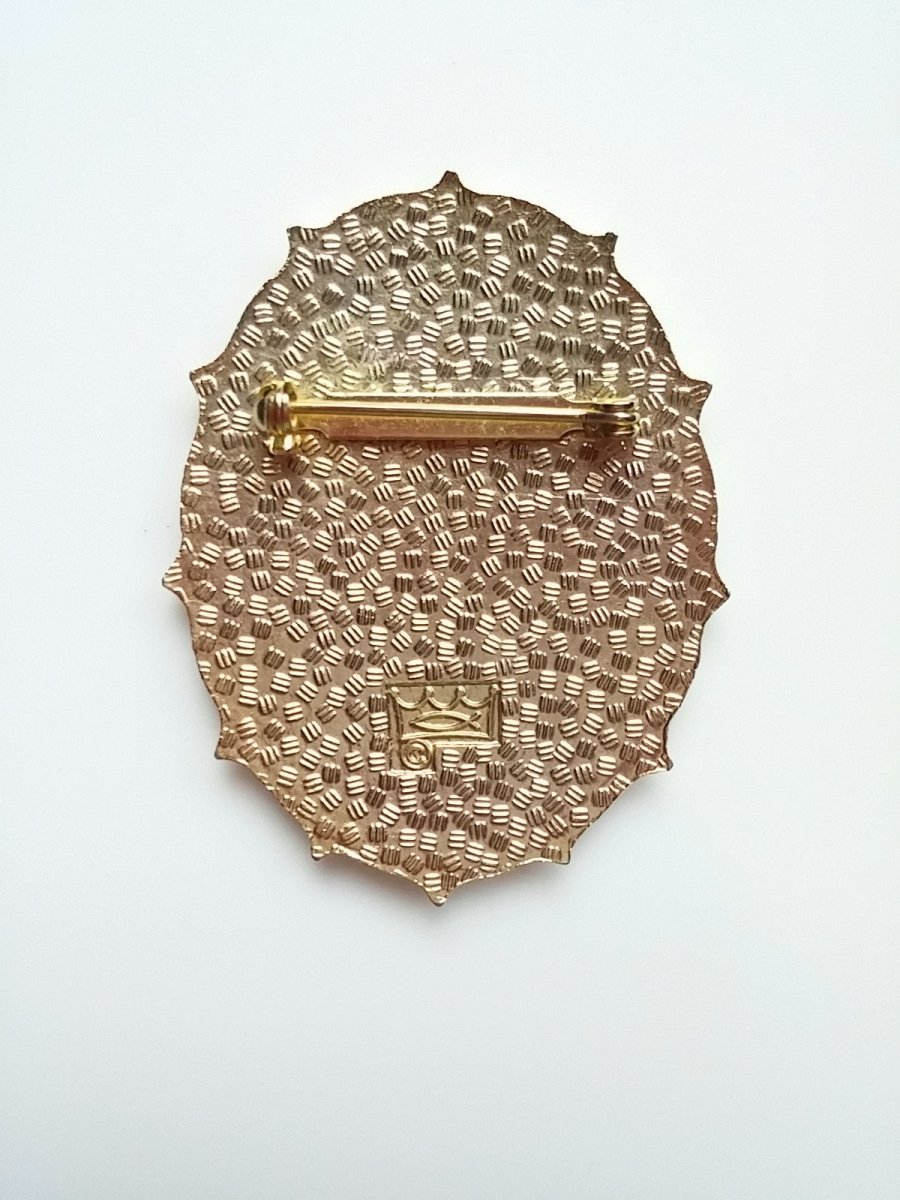 Vintage Cloisonne Brooch Oval Cream w/ Pink Bell Flowers - Dirty30 Vintage