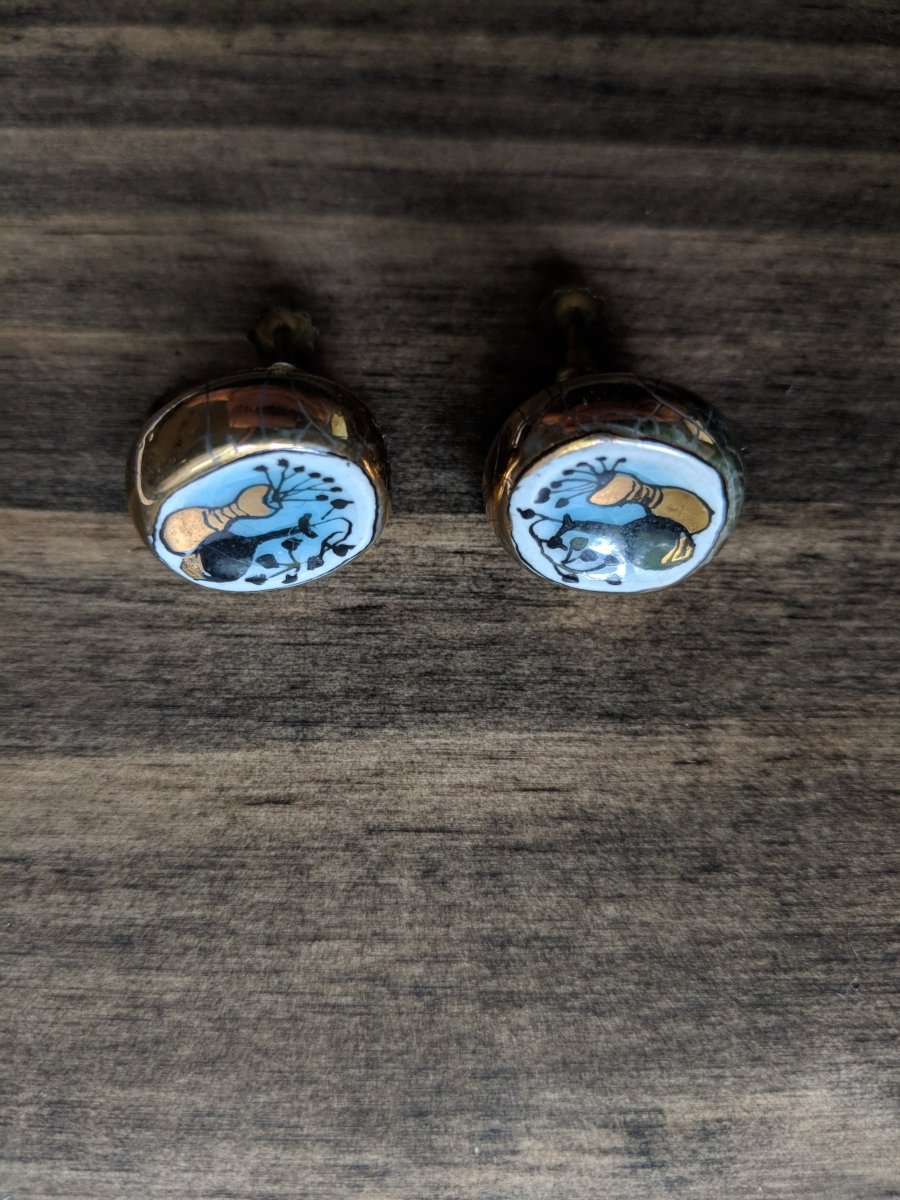 Vintage Enamel Hand Painted Brooch & Earrings - Dirty30 Vintage