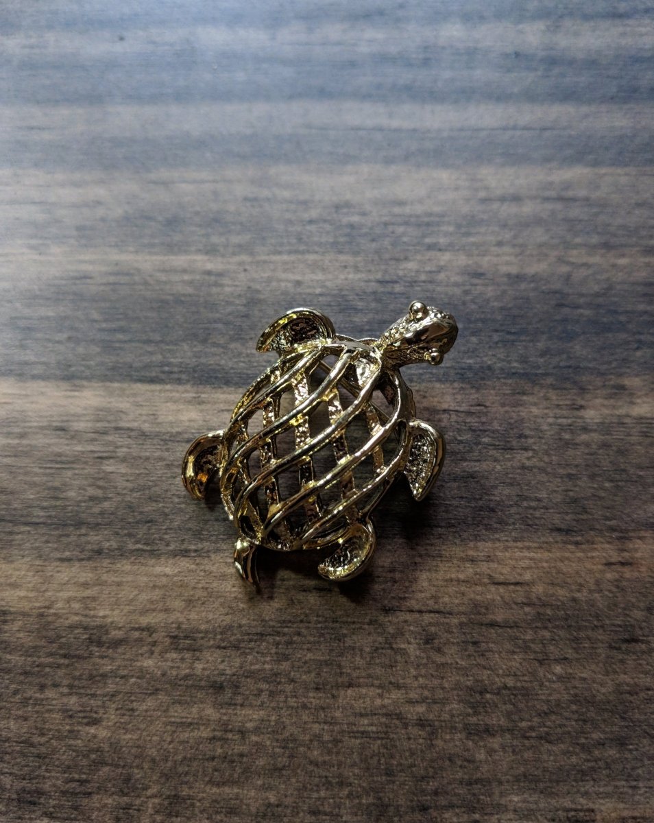 Vintage Gerry's Turtle Brooch Gold Tone Open Weave Tortoise - Dirty30 Vintage