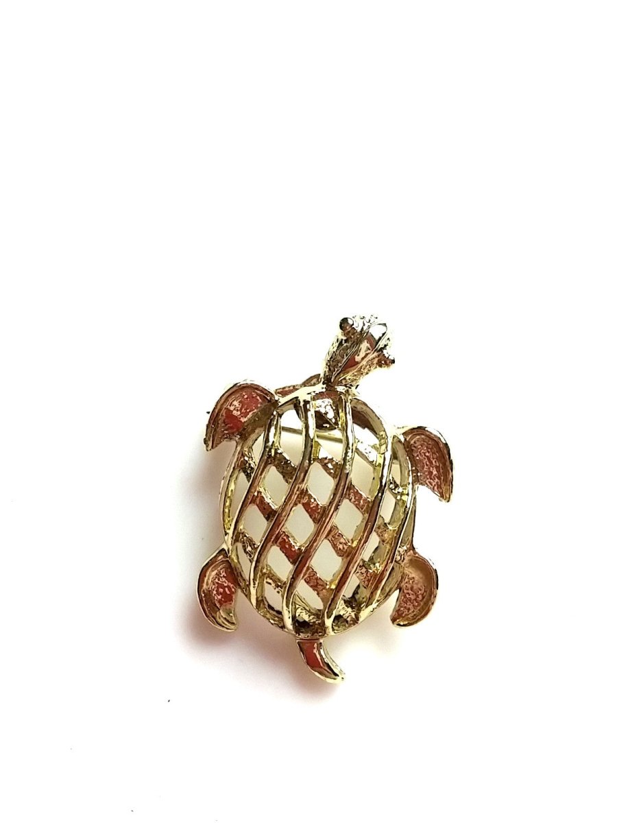 Vintage Gerry's Turtle Brooch Gold Tone Open Weave Tortoise - Dirty30 Vintage