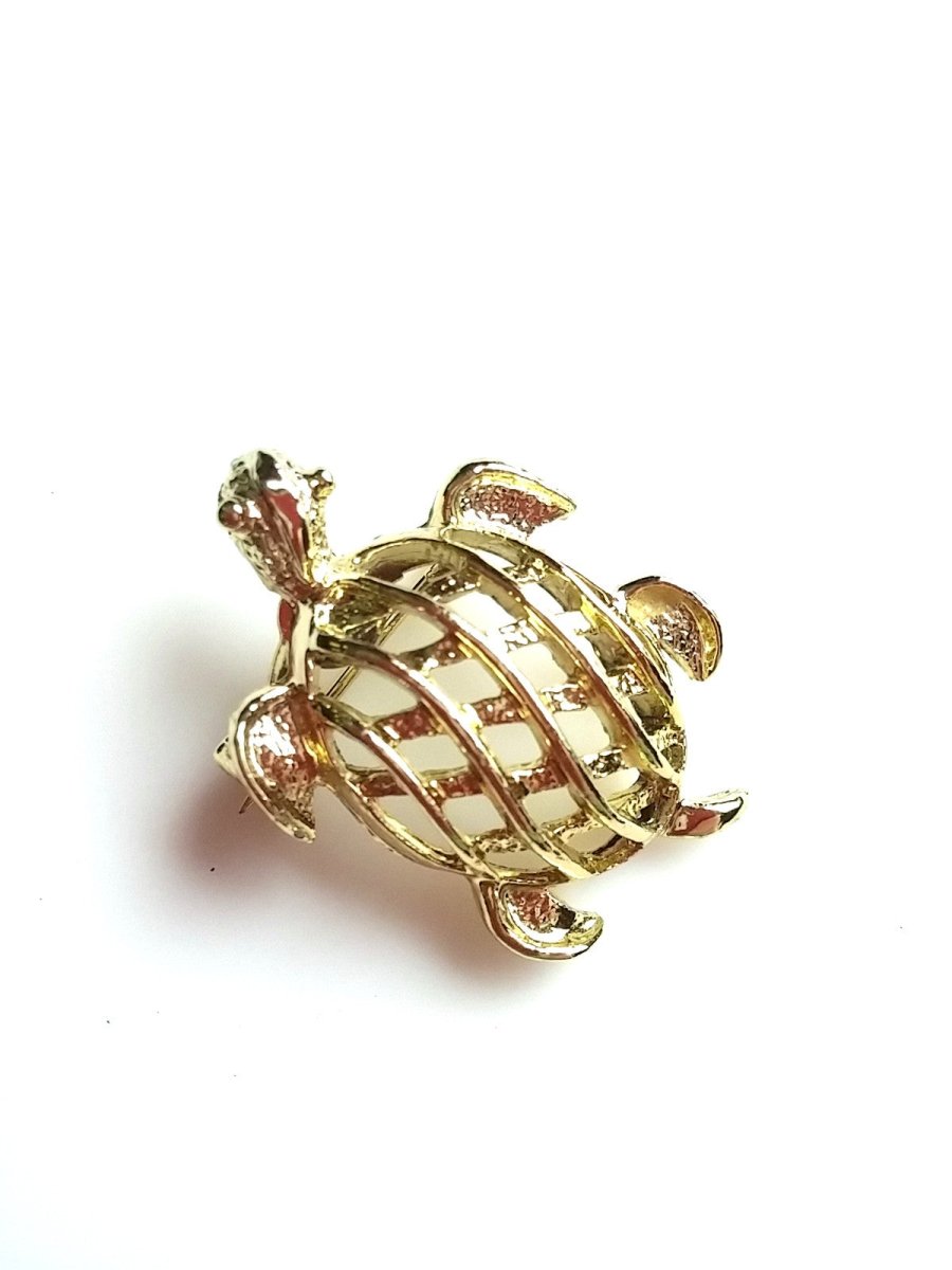 Vintage Gerry's Turtle Brooch Gold Tone Open Weave Tortoise - Dirty30 Vintage