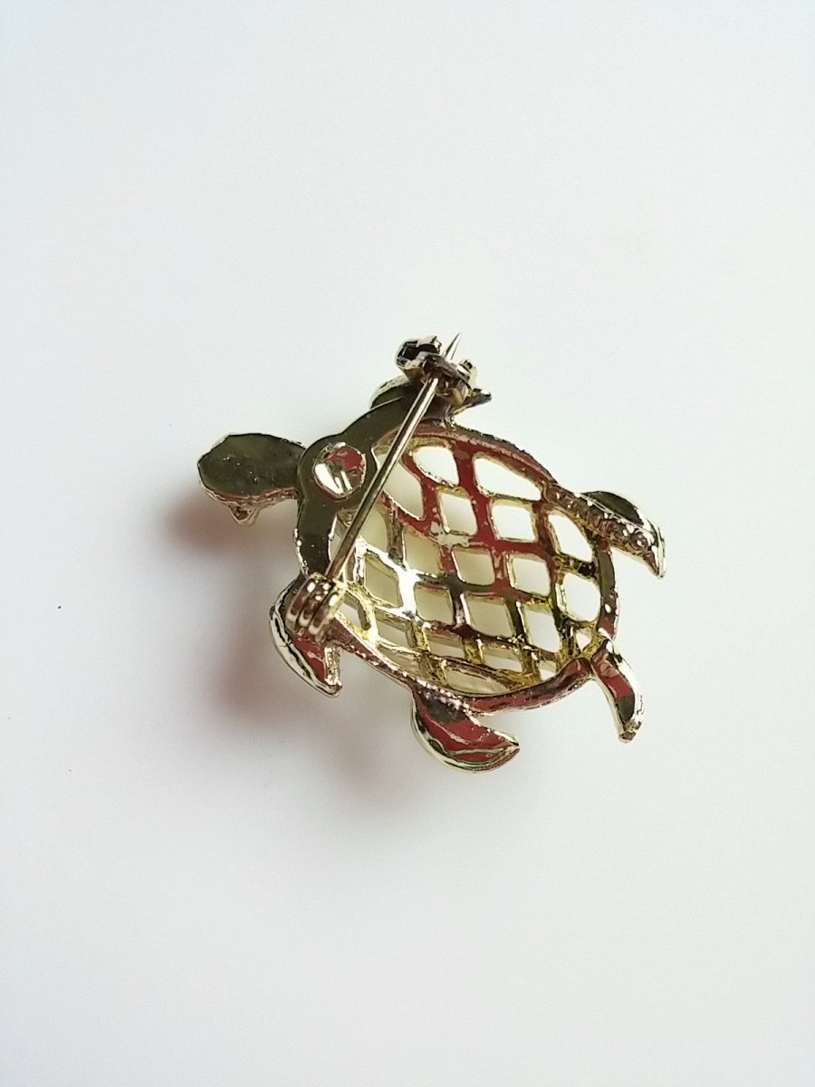 Vintage Gerry's Turtle Brooch Gold Tone Open Weave Tortoise - Dirty30 Vintage