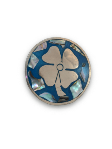 Vintage Mexico Silver Pendant / Brooch Pharaoh Clover Leaf Turquoise & abalone - Dirty30 Vintage