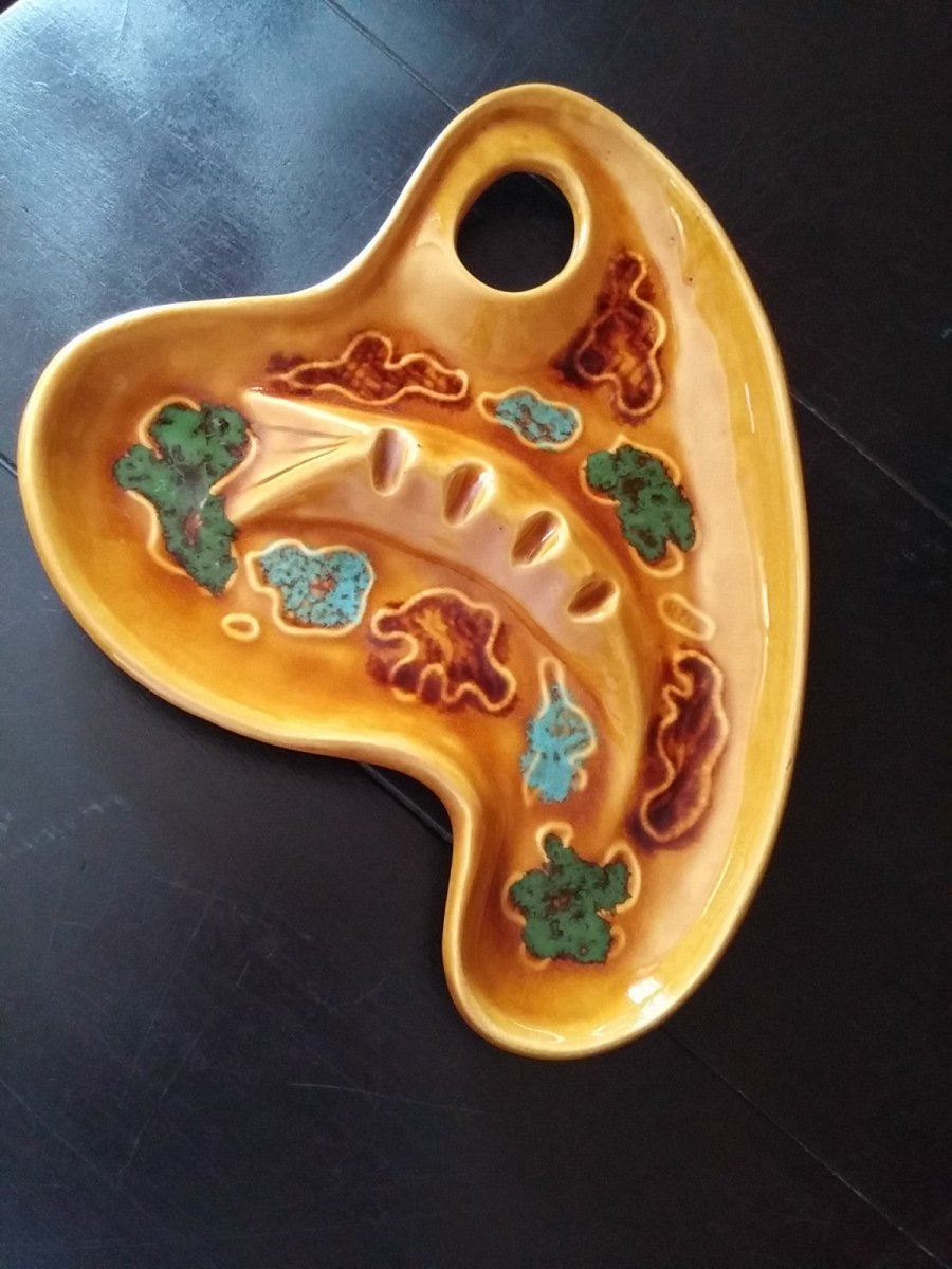 Vintage Mid Century Ash Tray Smoke Set Artist Palette Ceramic Glazed Ashtray - Dirty30 Vintage