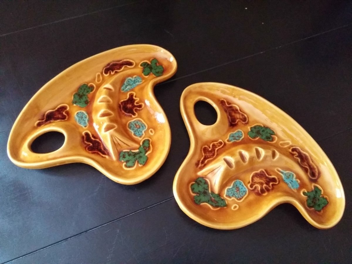 Vintage Mid Century Ash Tray Smoke Set Artist Palette Ceramic Glazed Ashtray - Dirty30 Vintage