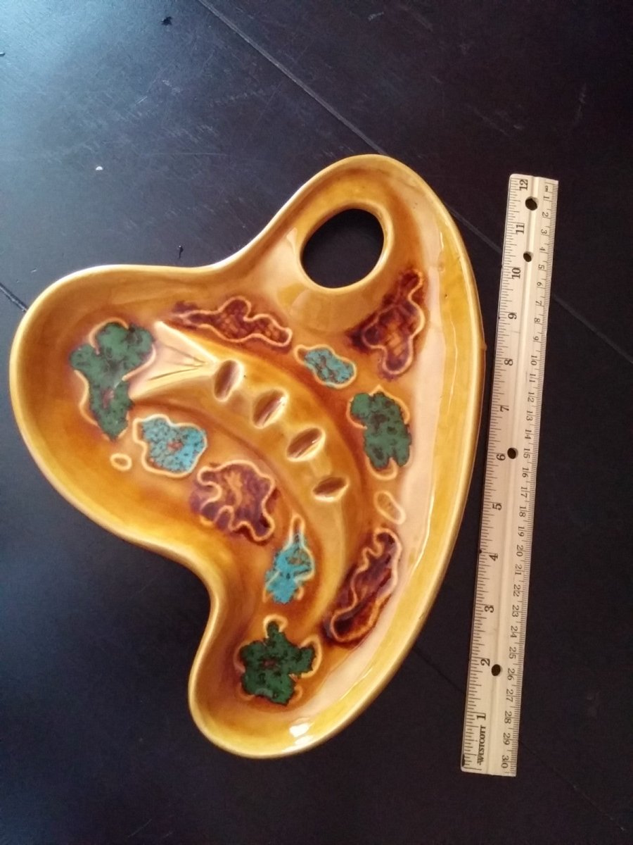 Vintage Mid Century Ash Tray Smoke Set Artist Palette Ceramic Glazed Ashtray - Dirty30 Vintage