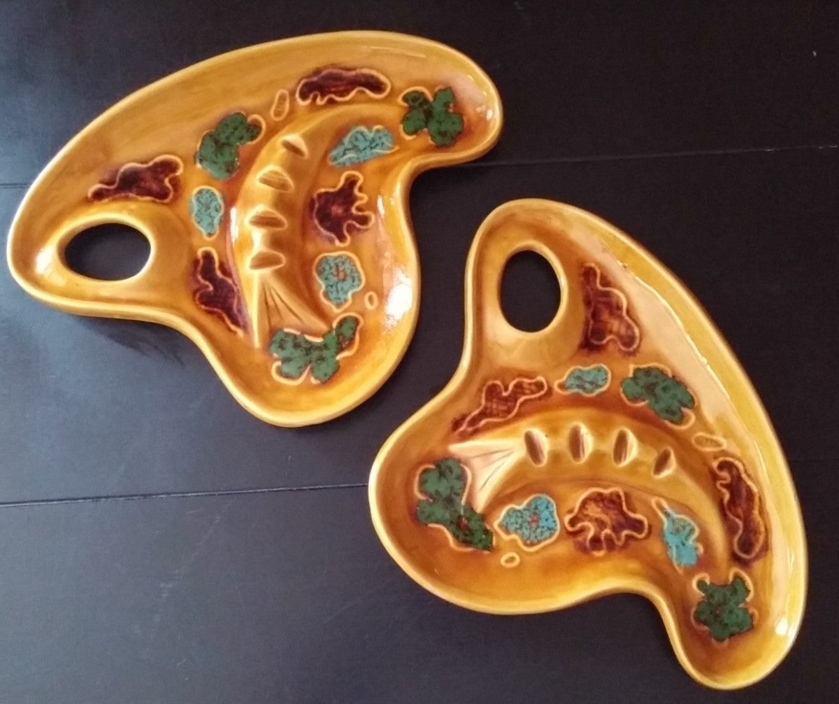 Vintage Mid Century Ash Tray Smoke Set Artist Palette Ceramic Glazed Ashtray - Dirty30 Vintage