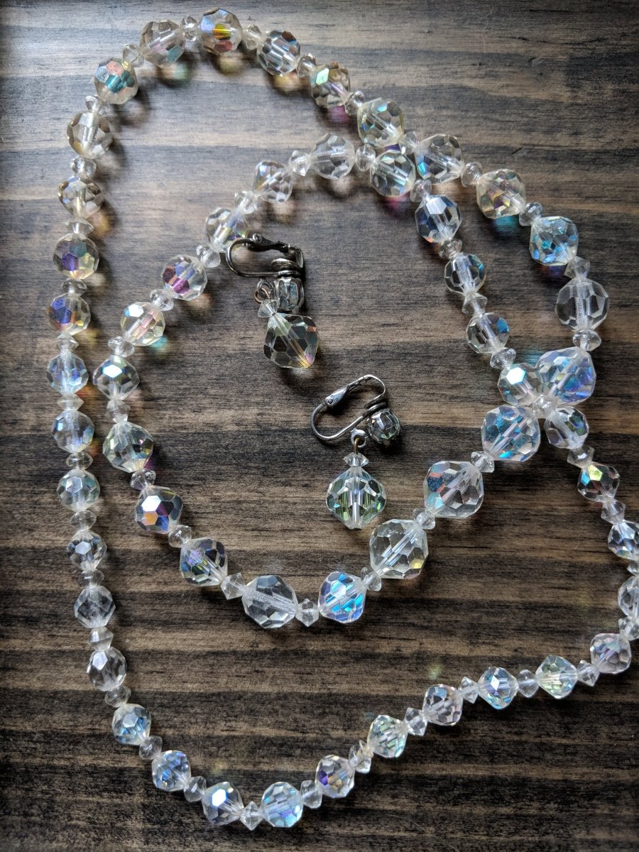 Vintage Necklace & Earring Set Aurora Borealis - Dirty30 Vintage
