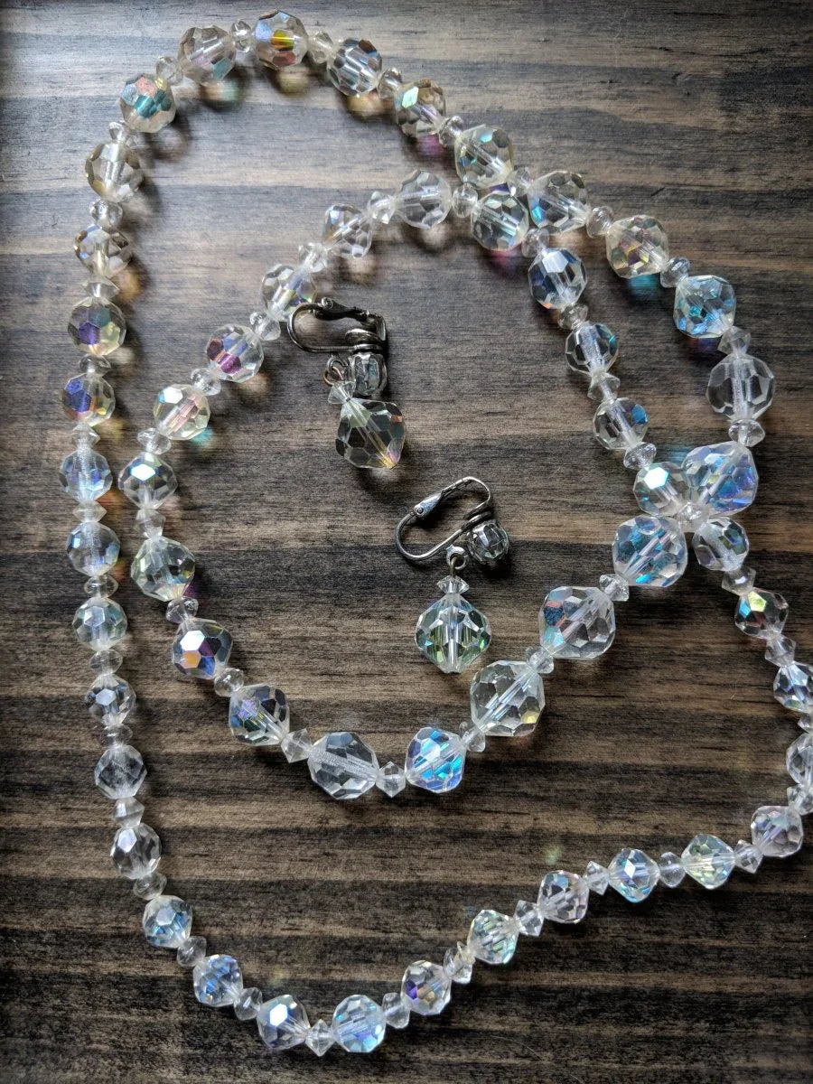 Vintage Necklace & Earring Set Aurora Borealis - Dirty30 Vintage