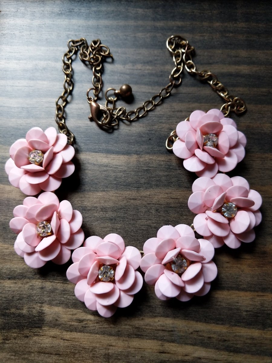 Vintage Necklace Pink Flower Choker - Dirty30 Vintage