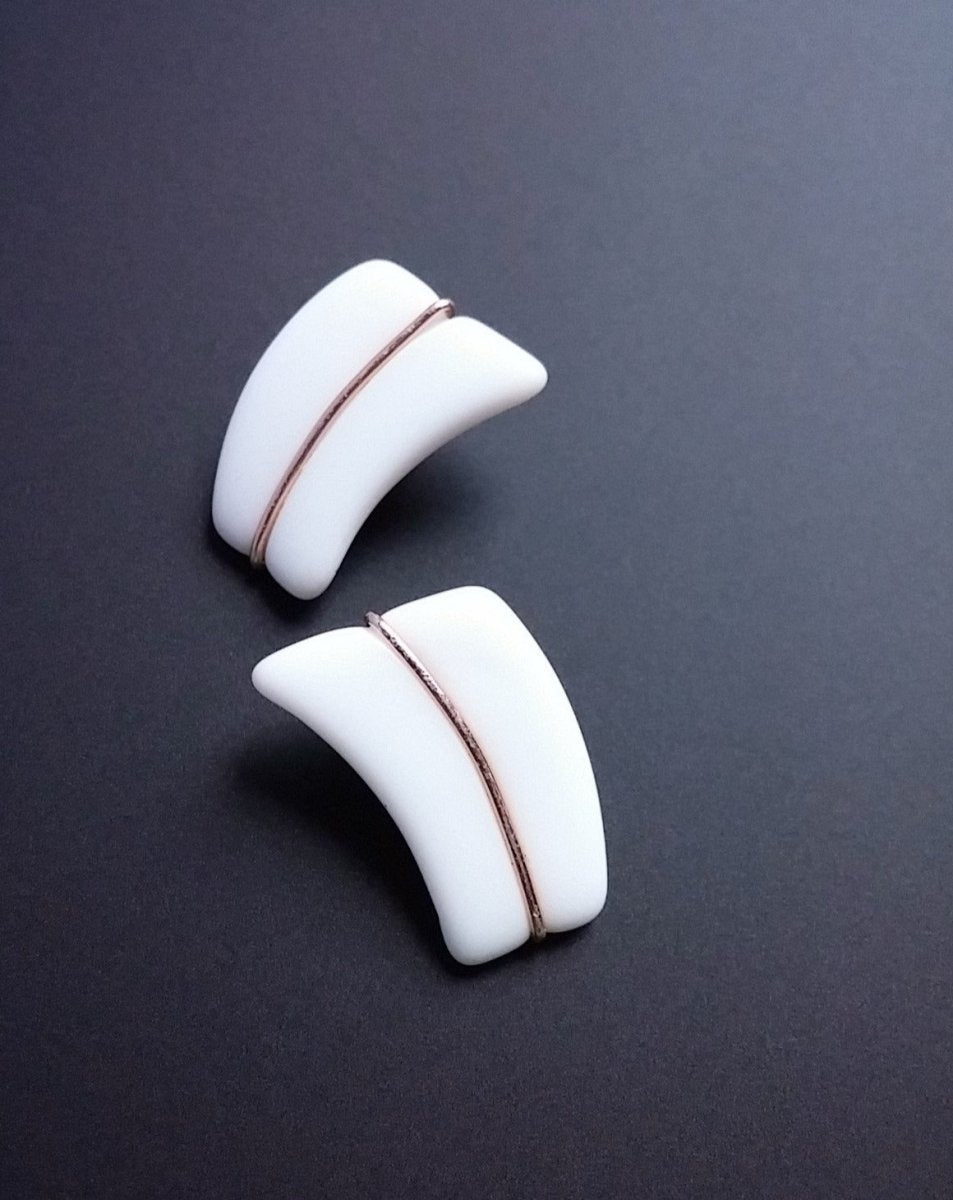 Vintage Western Germany Earrings White Milk Glass Clip Back - Dirty30 Vintage