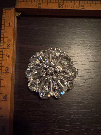 Vintage Clear Rhinestone Flower Brooch - Dazzling Statement Pin
