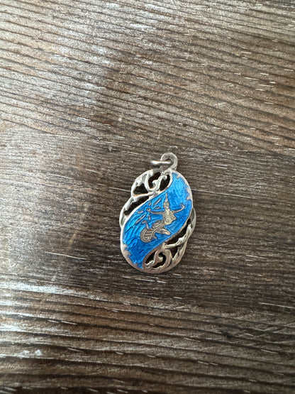 Vintage Siam Sterling Silver Blue Enamel Jewelry Set – Bracelet, Earrings & Pendant | Thai Goddess Mekkala Niello Style, Mid-Century Export Jewelry