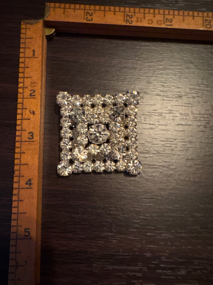 Vintage Clear Rhinestone Square Brooch - Geometric Glamour Pin