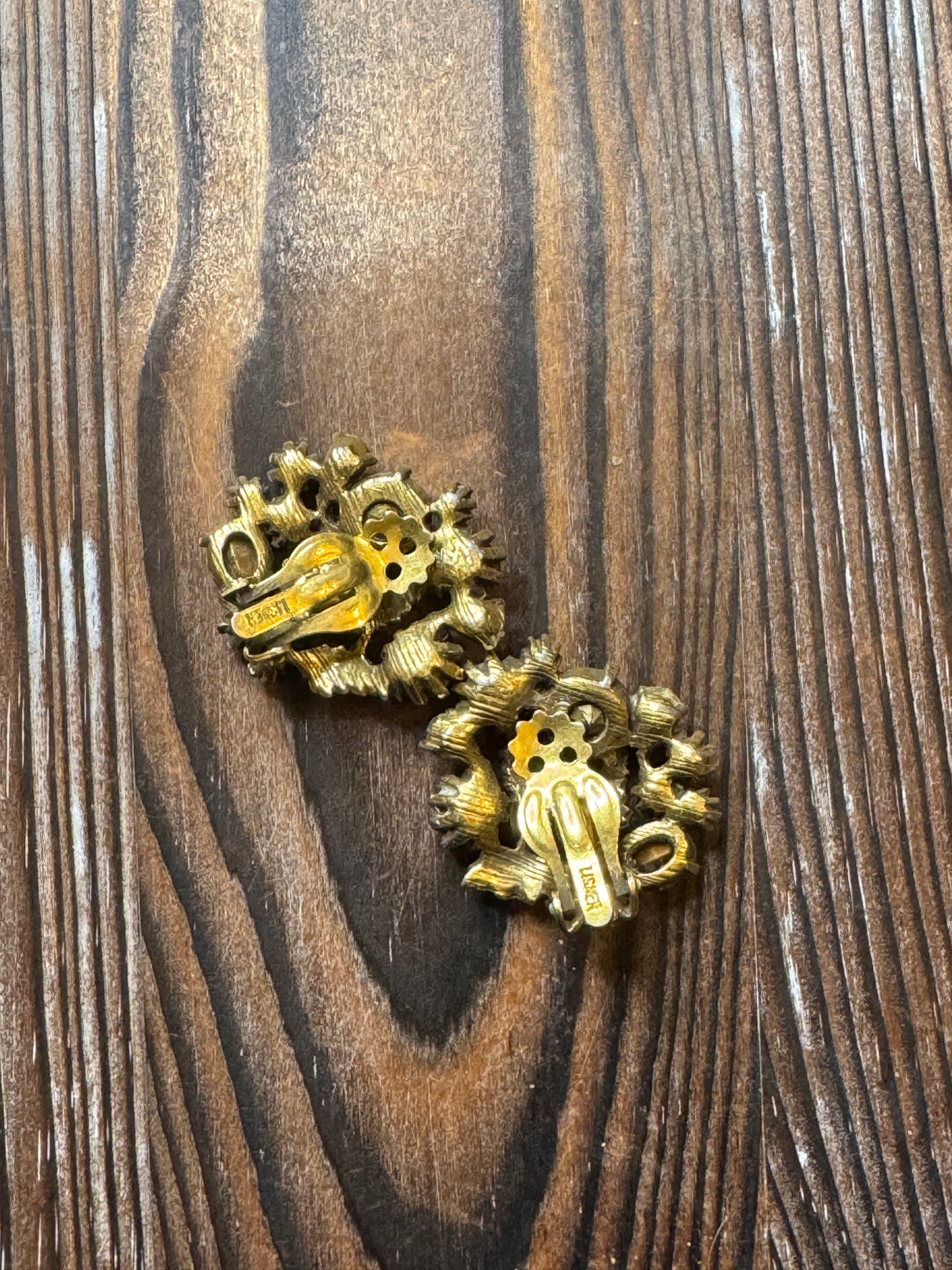 Vintage Lisner Multi Color Rhinestone Leaf Earrings Clip On Fall