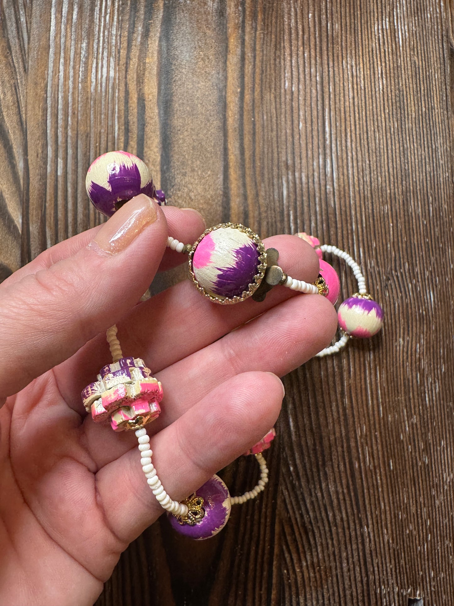 Purple + Pink Wood Jig Saw Puzzle Necklace