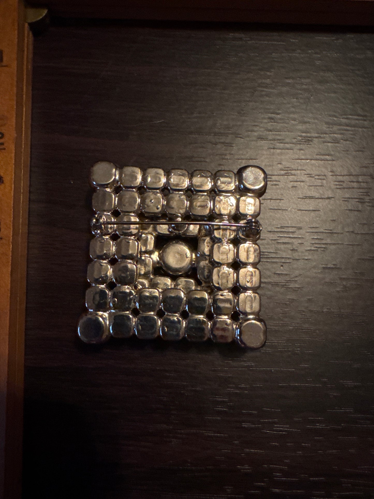 Vintage Clear Rhinestone Square Brooch - Geometric Glamour Pin
