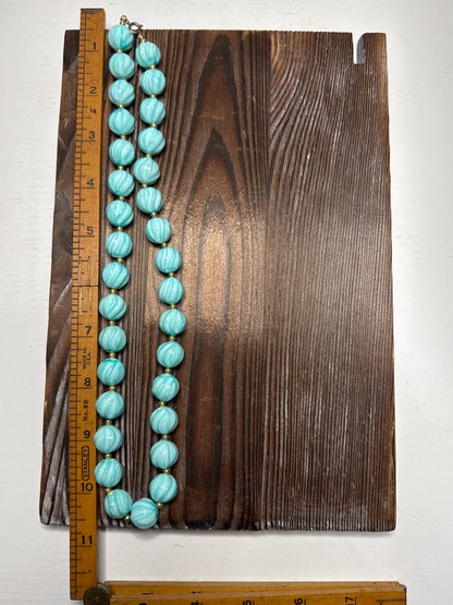 Vintage Turquoise Blue Beaded Necklace & Earring Set - Bohemian Ocean Vibes