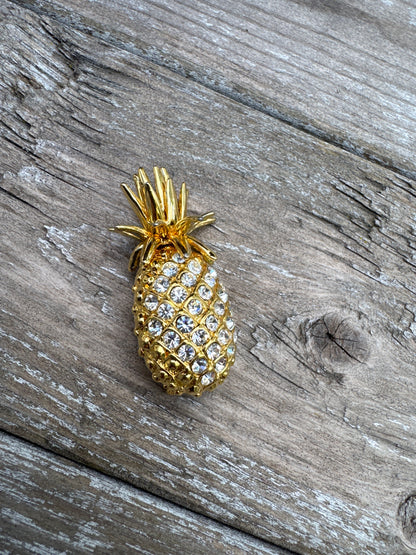 Adorable Vintage Rhinestone Pineapple Brooch - Tropical Hospitality Pin