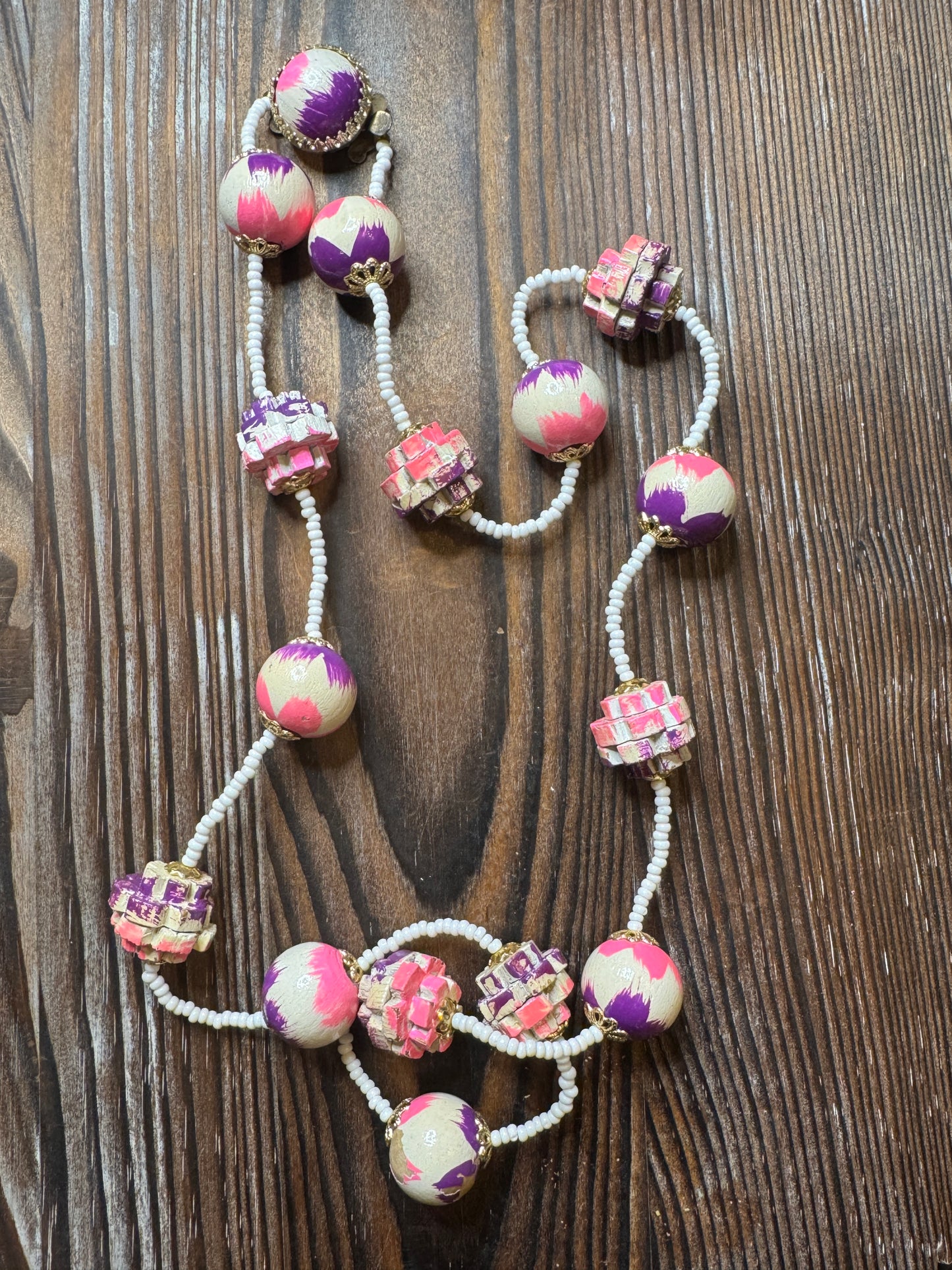 Purple + Pink Wood Jig Saw Puzzle Necklace