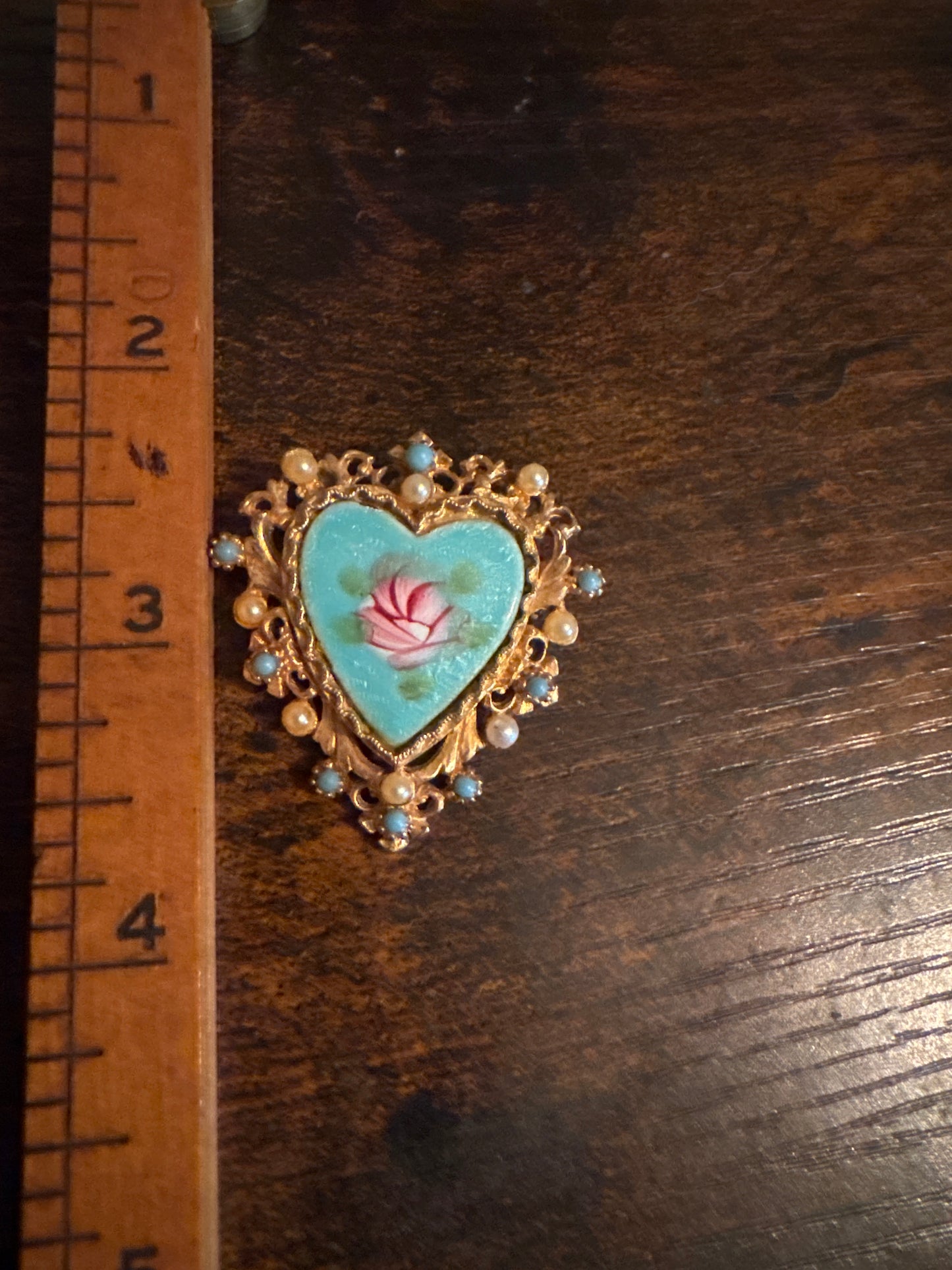 Vintage Turquoise Beaded Necklace & Heart Brooch by ART