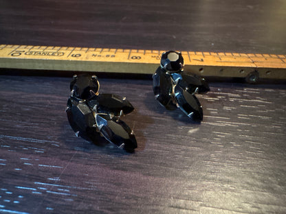 Vintage Weiss Black Glass Marquise Clip Earrings