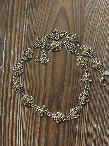 Vintage Park Lane Two Tone Necklace - Silver + Gold Filigree Chain Victorian Revival