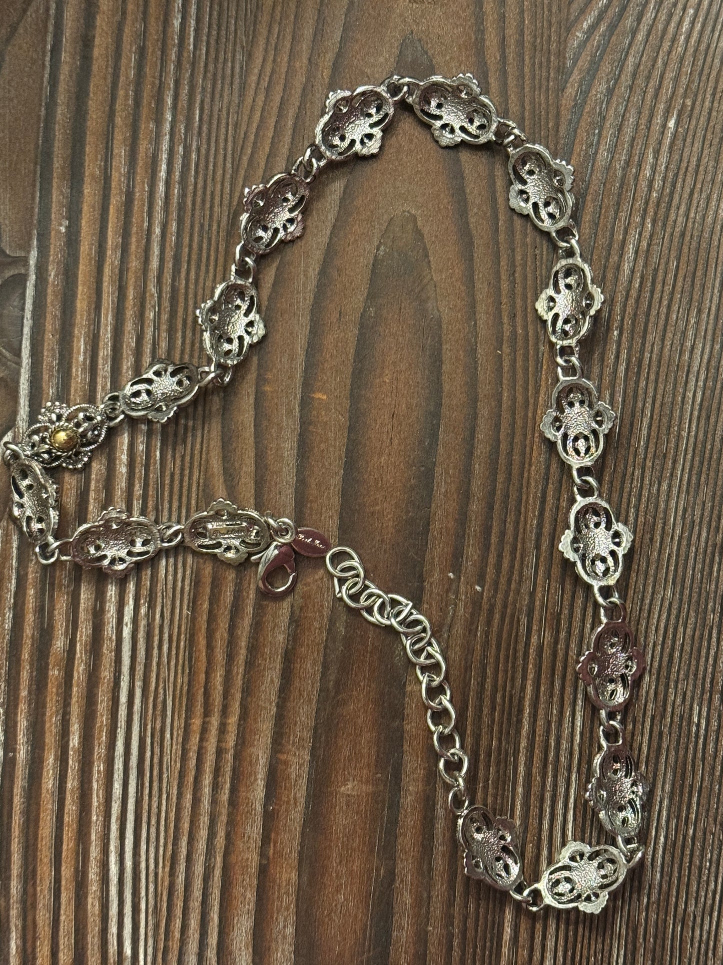 Vintage Park Lane Two Tone Necklace - Silver + Gold Filigree Chain Victorian Revival