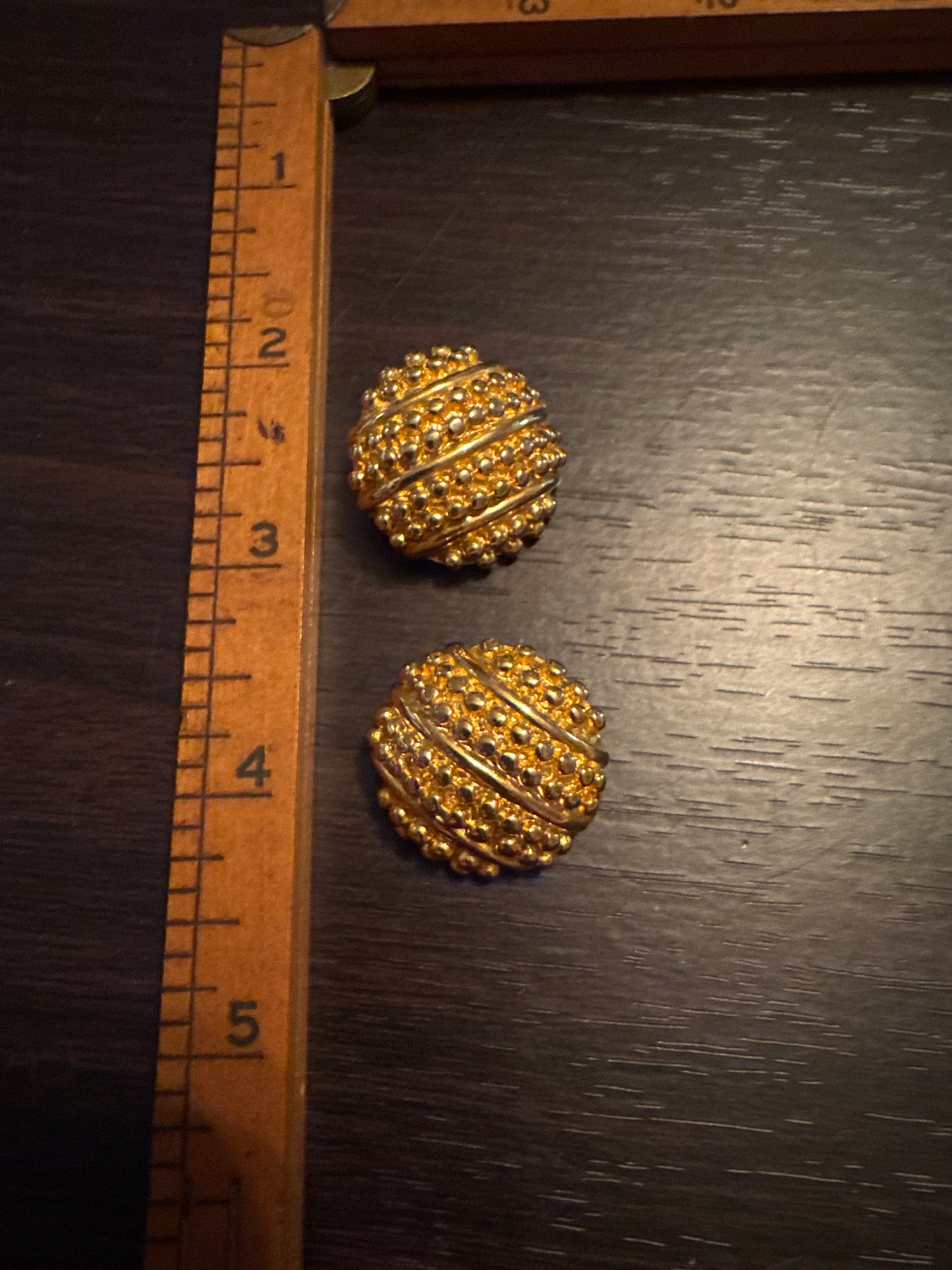 Vintage Gold Tone Textured Dome Earrings - Modernist Chic Style