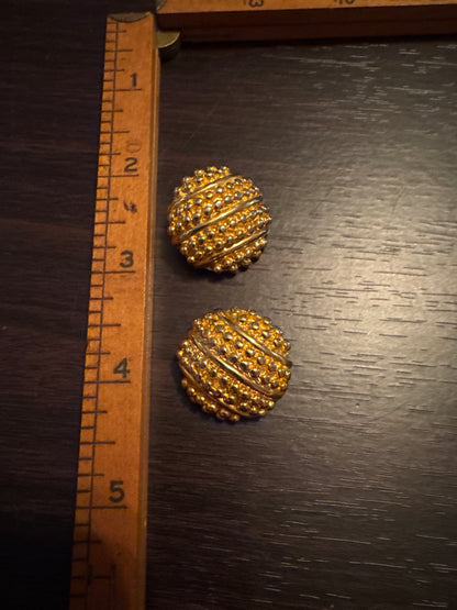 Vintage Gold Tone Textured Dome Earrings - Modernist Chic Style