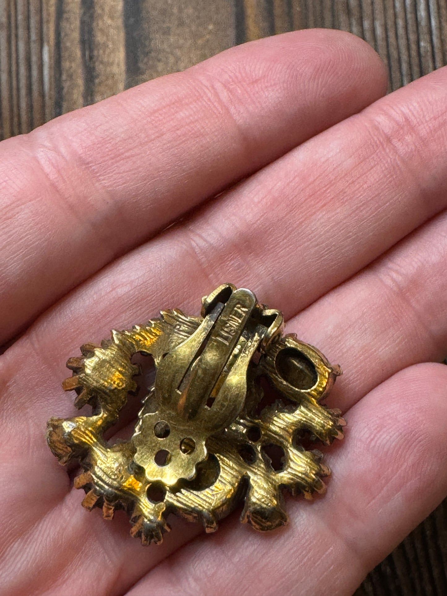 Vintage Lisner Multi Color Rhinestone Leaf Earrings Clip On Fall