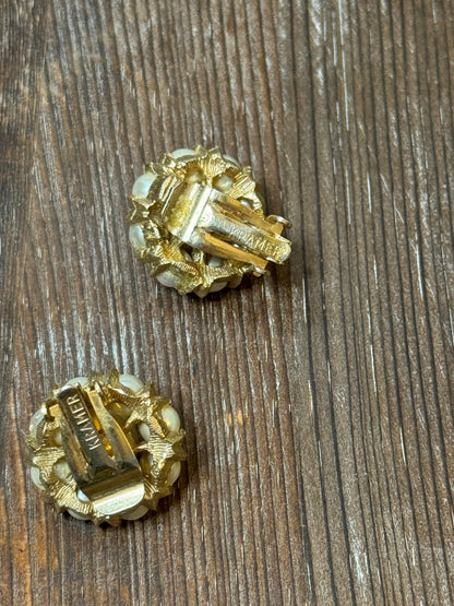 1960s Kramer Clip Earrings with Faux Pearls