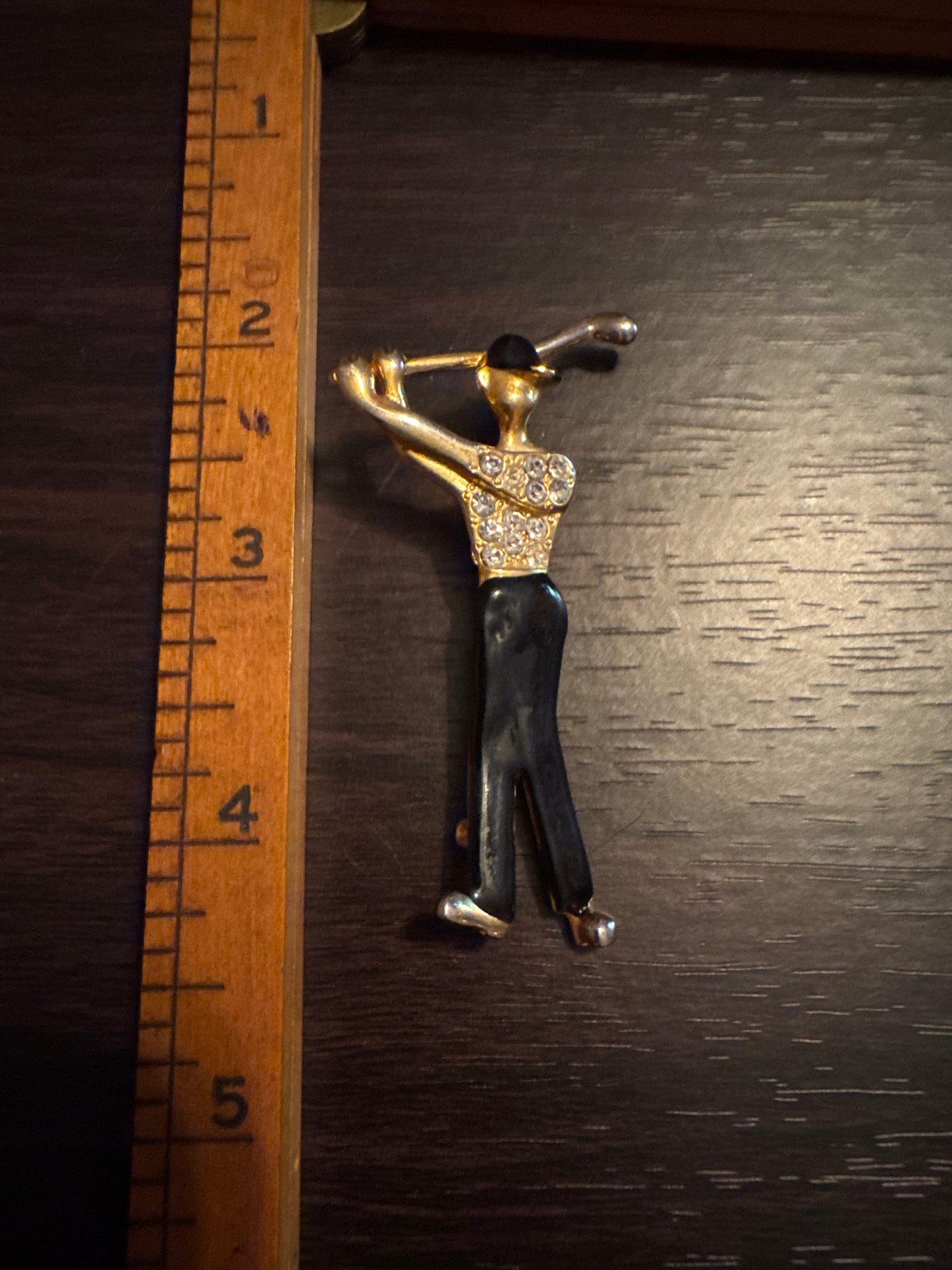 Black & Gold Rhinestone Golf Figure Brooch