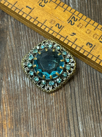 1950s Vintage Aqua Crystal Brooch - Excellent Condition