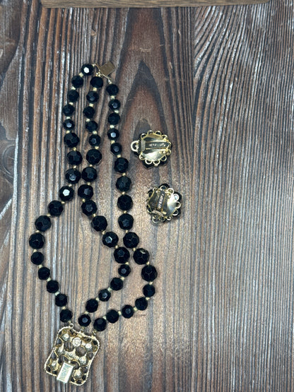 Vintage Marvella Black Faceted Bead Duo with Ornate Clasp