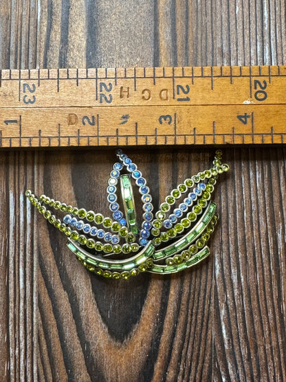 Vintage Butler Green Blue Rhinestone Crown Brooch Pin Statement
