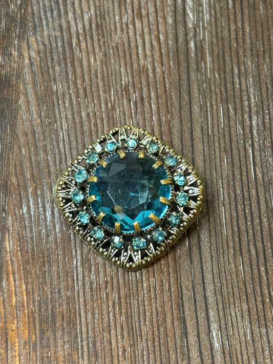 1950s Vintage Aqua Crystal Brooch - Excellent Condition