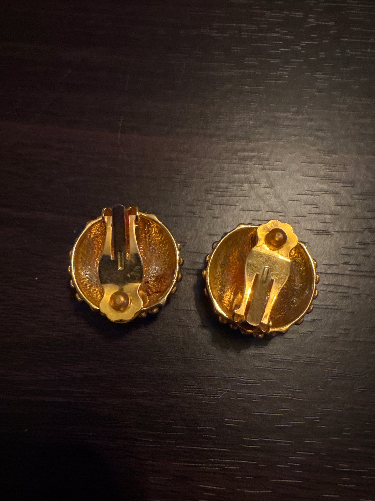 Vintage Gold Tone Textured Dome Earrings - Modernist Chic Style