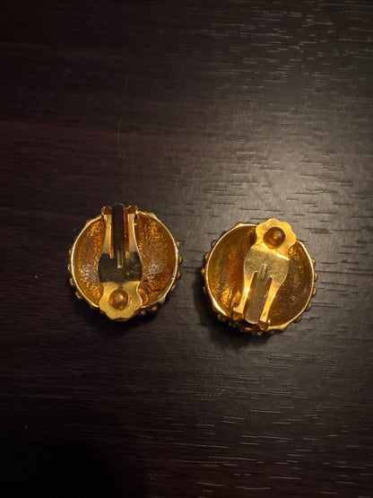 Vintage Gold Tone Textured Dome Earrings - Modernist Chic Style