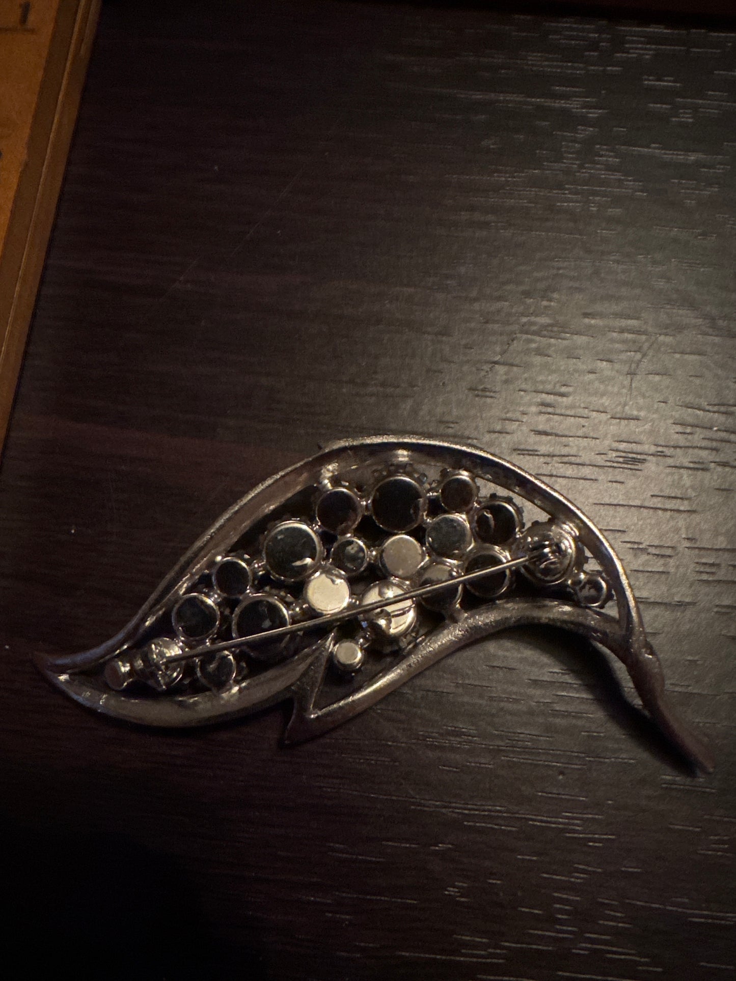 Vintage Brooch Rhinestone Leaf