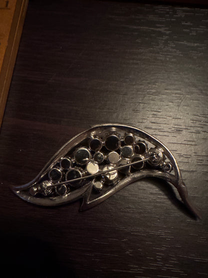 Vintage Brooch Rhinestone Leaf