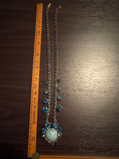 Blue Rhinestone & Turquoise Necklace - Bohemian Goddess Style