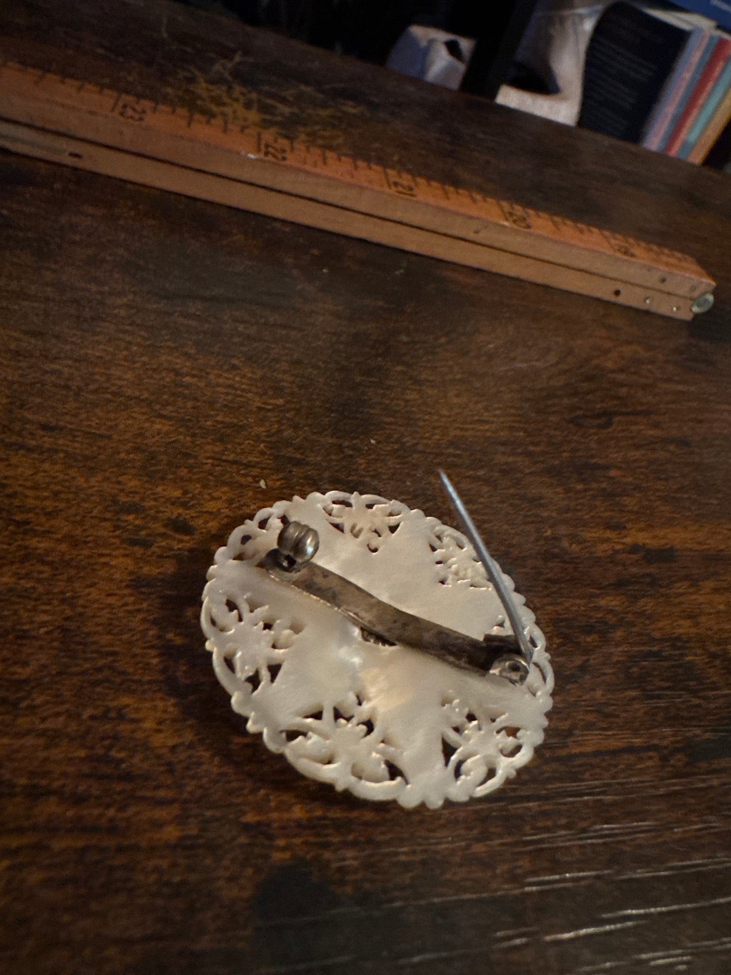 Carved Mother-of-Pearl Starburst Brooch